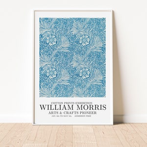 William Morris exhibition poster, William Morris floral marigolds print, Vintage William Morris floral print, William Morris printable art