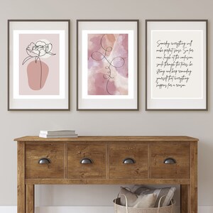Abstract line Art trio pack, Someday everything quote art, Set of 3 pink abstract wall art, printable art, Abstract art, digital download.