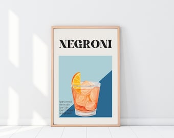 Retro Negroni Cocktail Print, Poster Negroni, download digitale, poster vintage Negroni, arte murale vintage, Negroni stampabile, arredamento della cucina
