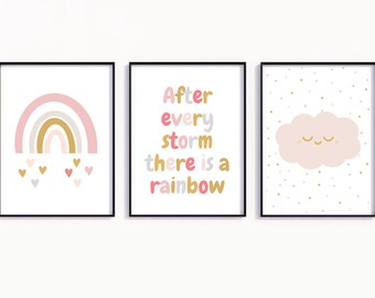 Cute nursery wall art, Set of 3 Rainbow baby prints, gift for a new mum, rainbow baby wall art, printable nursery wall decor