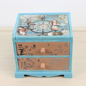 Alice in Wonderland Trinket Box, Handmade Trinket Box, Jewelry Box, Small Storage Box, Girls Room Gift, Wooden Keepsake Box, Wooden Box