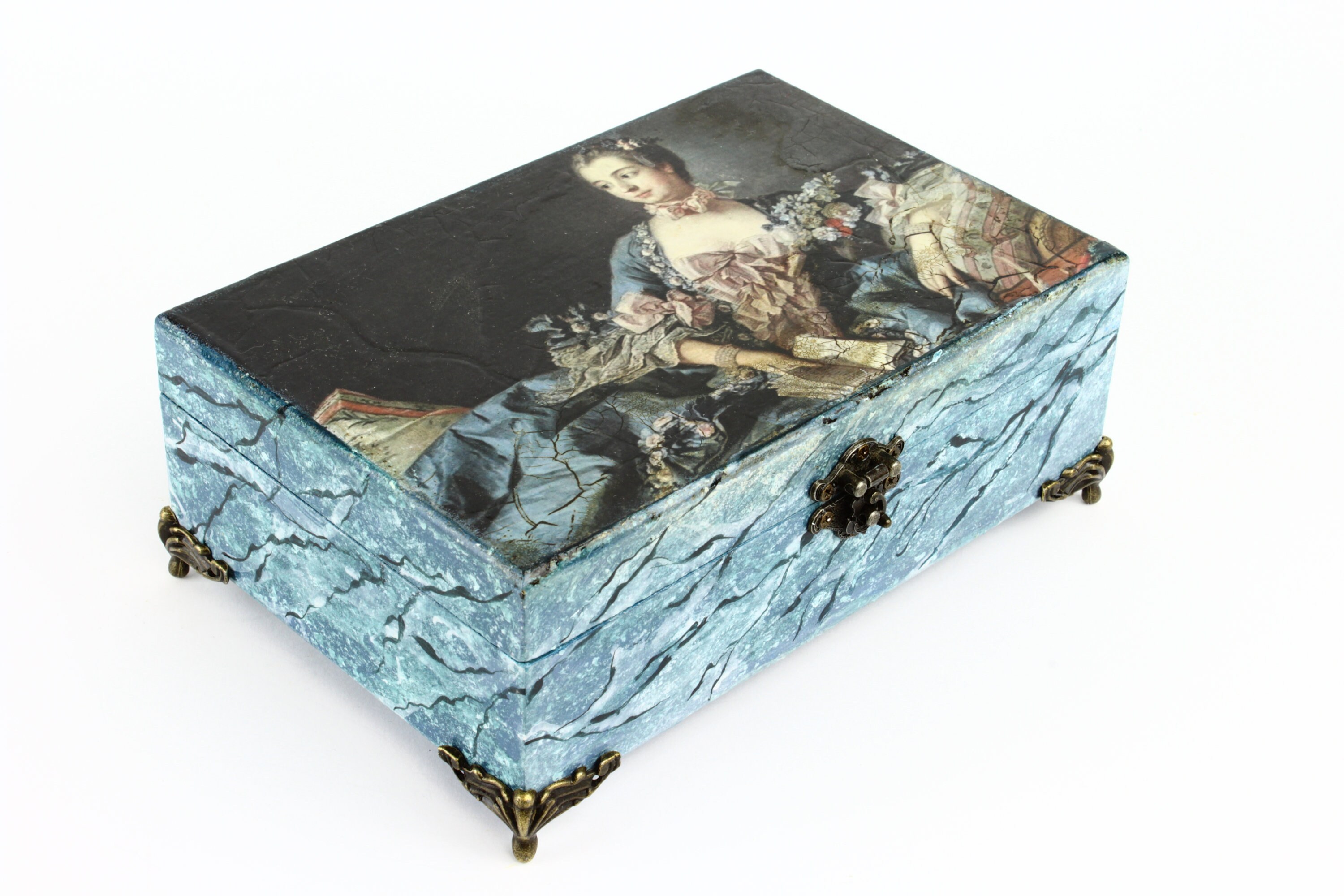 Blue Marble Jewelry Box Wooden Keepsake Box Decoupage Etsy