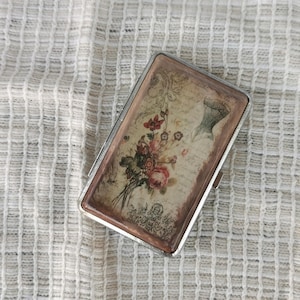 Blumen Zigarettenetui, Metall Braun Zigarettenspitze, verzierte Zigarettenschachtel, doppelseitige Zigarettenschachtel, Visitenkarten ID Brieftasche