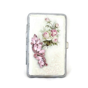 Roses Zigarettenschachtel, Kristall verzierte Zigarettenetui, Metall Zigarettenspitze, doppelseitige Zigarettenschachtel, Visitenkarten Halter Brieftasche