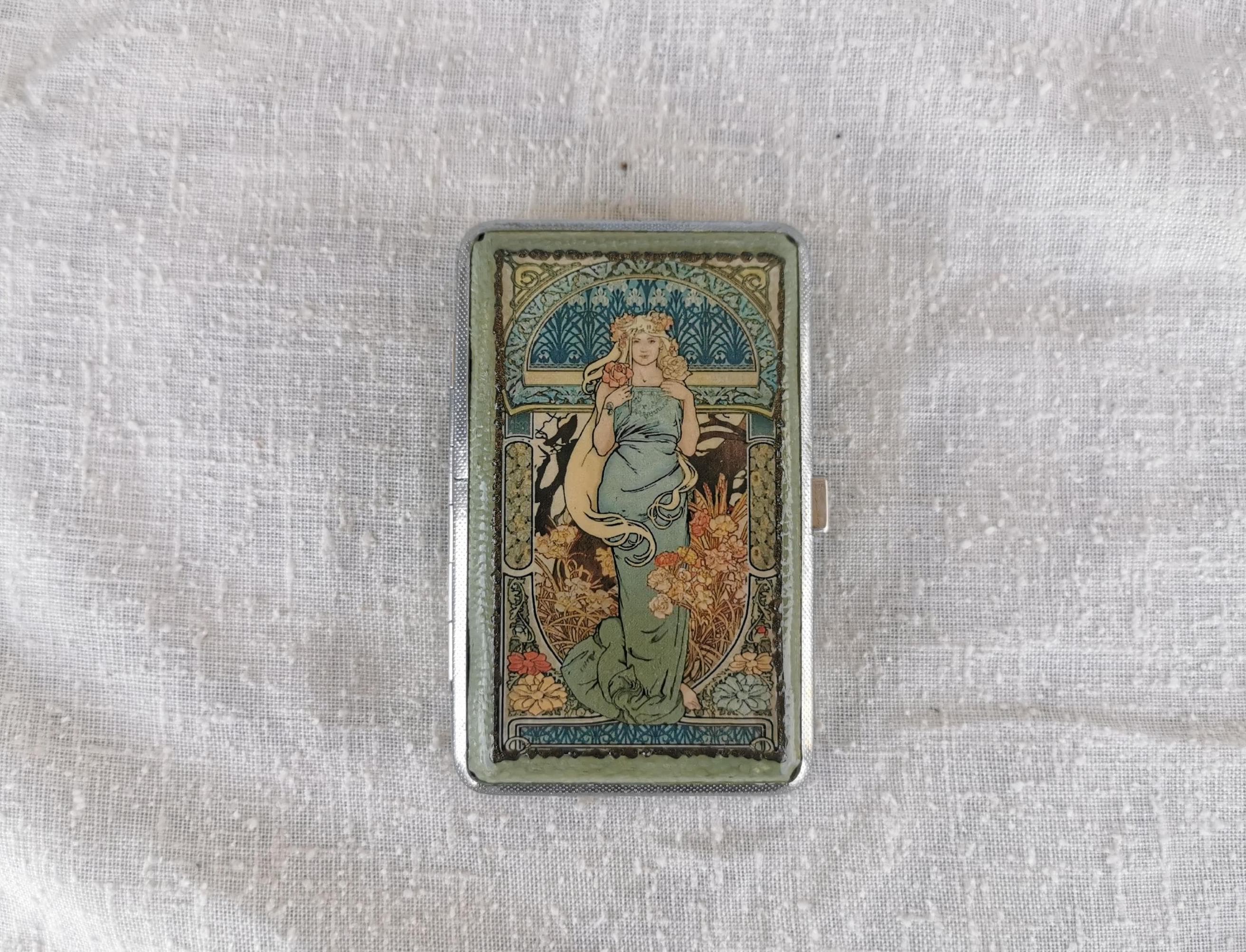 Portasigarette Vintage In Metallo Con Accendino Integrato - Argento, Elegante Da Donna