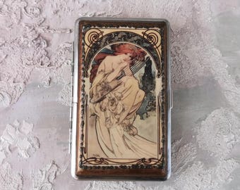 Cigarette Case, Metal Silver Cigarette Holder, Decorated Cigarette Box, Decoupage Double Sided Cigarette Box, Business Card ID Wallet, Gifts