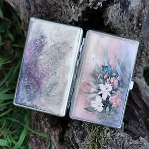Zigarettenetui, verzierte Zigarettenschachtel, Metall-Zigarettenspitze, Blumen doppelseitige Zigarettenschachtel Visitenkarte Ausweishalter Brieftasche, Geschenke