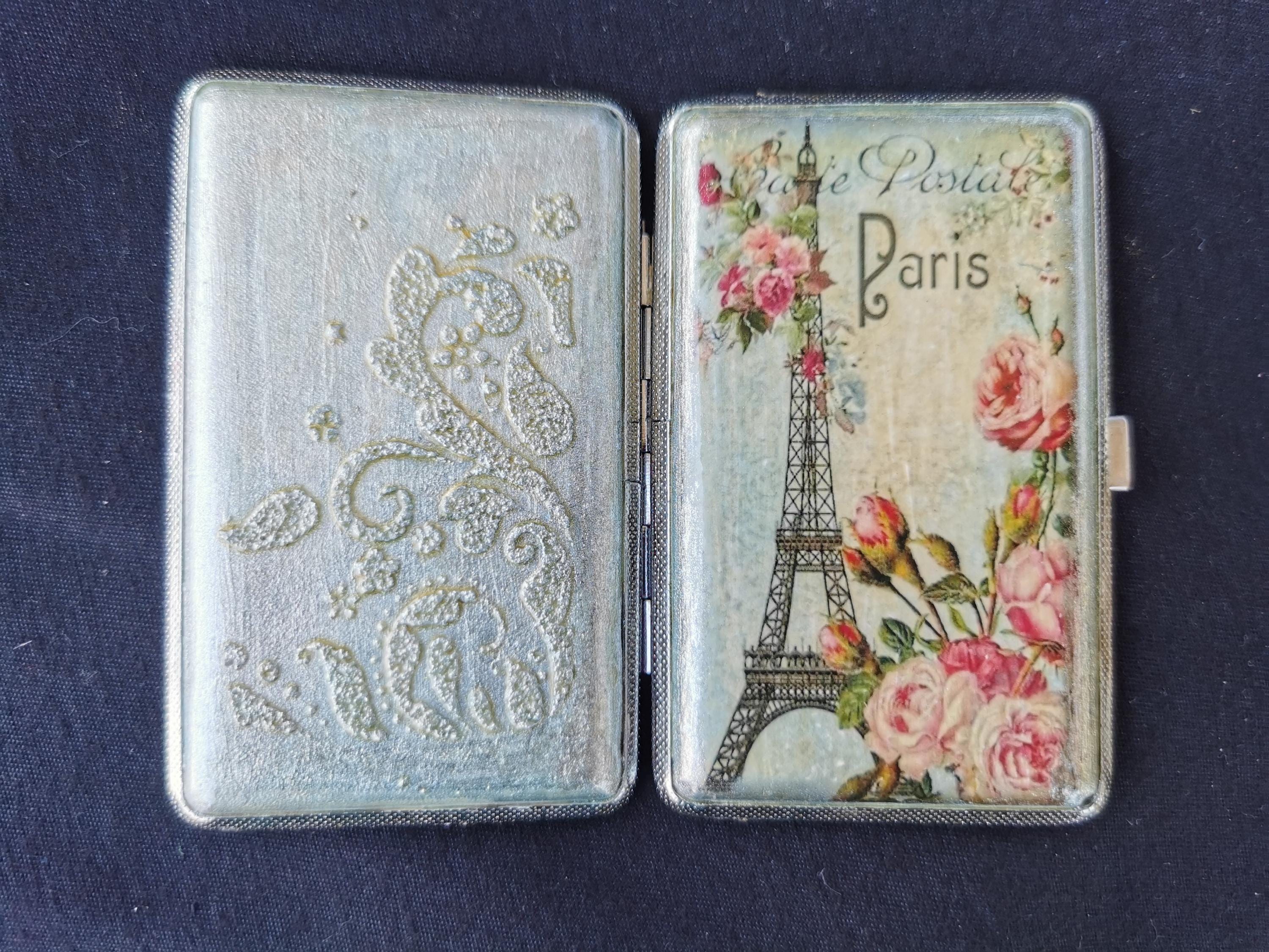 Paris Cigarette Case, Eiffel Tower Cigarette Case, Handmade Cigarette Box,  Metal Double Sided Cigarette Box, Business Card ID Holder Wallet