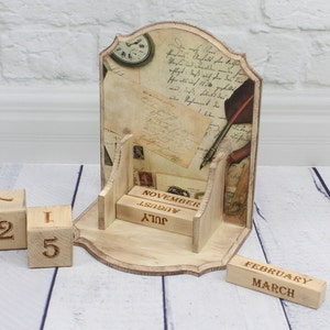 Wooden Perpetual Calendar, Eternal Desktop Calendar, Home Block Calendar, Wood Tabletop Calendar, Rustic Book Calendar Office Desk Accessory