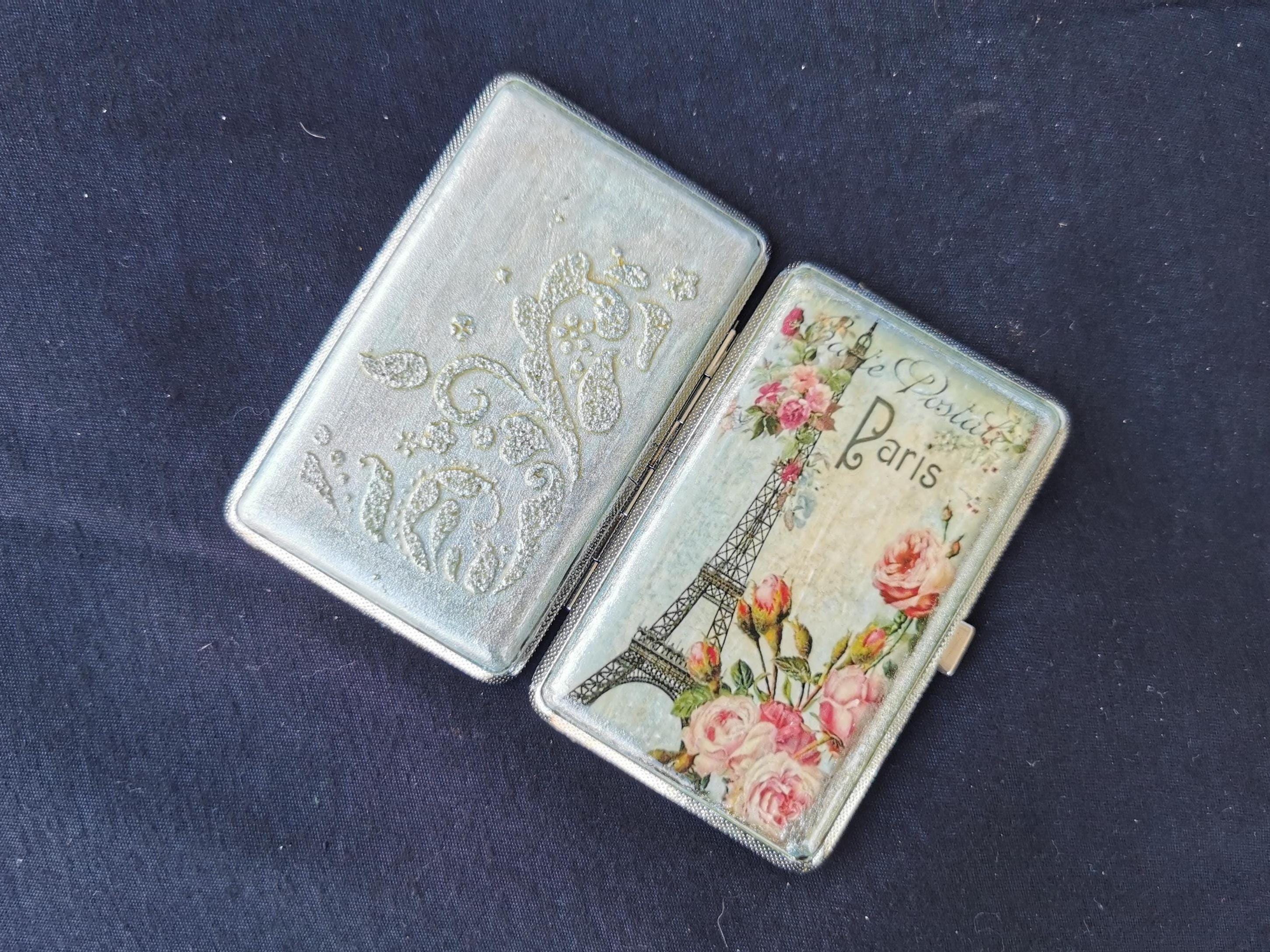 Paris Cigarette Case, Eiffel Tower Cigarette Case, Handmade Cigarette Box,  Metal Double Sided Cigarette Box, Business Card ID Holder Wallet