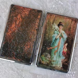 Zigaretten Box, Vintage Decoupage Zigaretten Etui, dekoriertes Zigaretten Etui, Visitenkarten Halter, Metall Zigarettenetui