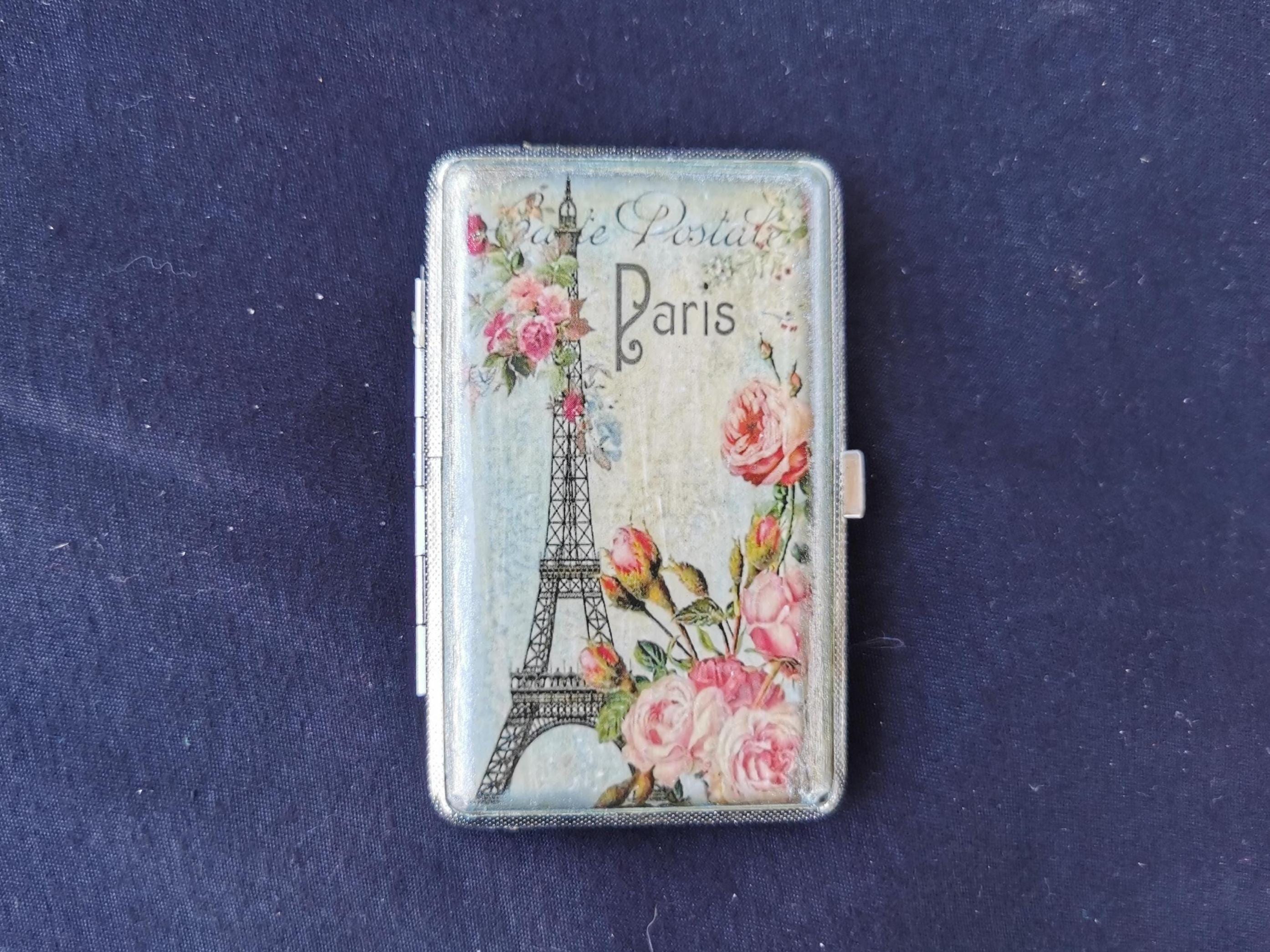 Paris Cigarette Case, Eiffel Tower Cigarette Case, Handmade Cigarette Box,  Metal Double Sided Cigarette Box, Business Card ID Holder Wallet