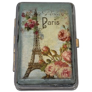 Paris Zigarettenetui, Eiffelturm Zigarettenetui, handgefertigte Zigarettenschachtel, doppelseitige Zigarettenschachtel aus Metall, Visitenkartenhalter Brieftasche