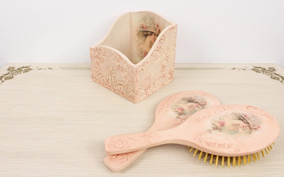 Vintage Dressing Table Set Wooden Hairbrush And Mirror Vintage Dressing Table Set Wooden, Dressing Table Set Mirror Brush