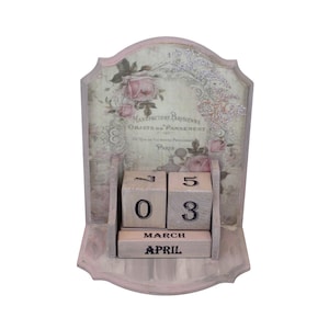 Home Block Calendar Wooden Perpetual Calendar Eternal Desktop Calendar Wood Tabletop Calendar Rustic Roses Calendar Office Desk Accessory
