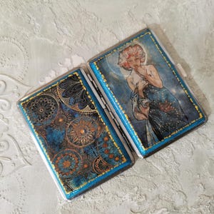 Étui à cigarettes grand format, Étui à cigarettes pour cigarettes standard de 80 mm, Boîte à cigarettes double face décorée, Porte-cartes d'identité avec carte de visite, Cadeaux