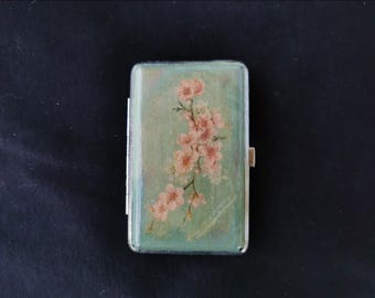 Cherry Blossom Cigarette Holder, Cigarette Box, Decoupage Cigarette Case, Decorated Cigarette Case Metal Cigarette Case Business Card Holder