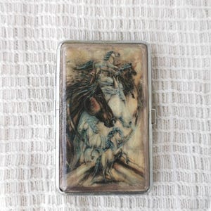 Pferde Zigarettenetui, mustang Zigarettenhalter, Metall Decoupage doppelseitig schlank 100 mm Zigarettenspitze, Visitenkarte Halter Brieftasche, Geschenke