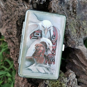 Portasigarette in metallo, scatola per sigarette, portasigarette decorato, bocchino per sigarette, portasigarette con decoupage a forma di aquila, porta biglietti da visita, regali