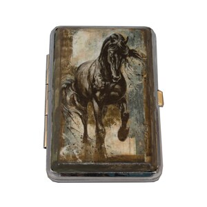 Black Horse Decoupage Zigarettenetui 100 mm mustang Verziert Zigarettenschachtel Metall Visitenkarte Ausweis Brieftasche Halter