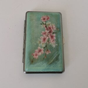 Kirschblüte Zigaretten Halter, Zigaretten Box, Decoupage Zigaretten Etui, Dekoriert Zigarettenetui Metall Zigarettenetui Visitenkarten Halter