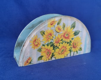 Sunflower Napkin Holder, Kitchen Napkin Holder, Vintage Napkin Holder, Wooden Napkin Holder, Shabby Decoupage Serviette Napkin Holder