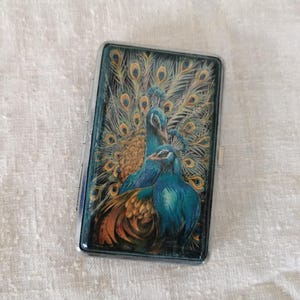 Zigarettenschachtel, Pfau Zigarettenetui, Zigarettenspitze aus Metall, doppelseitige Zigarettenschachtel mit Pfau, Visitenkarten Ausweishülle, Geschenke