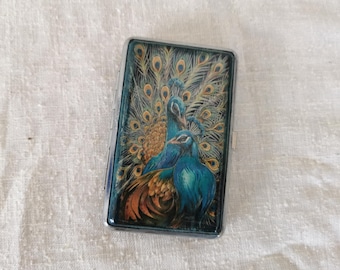 peacock cigarette case Cigarette Box, Peacock Cigarette Case, Metal Cigarette Holder, Double Sided  Cigarette Box with Peacock , Business Card ID Wallet, Gifts