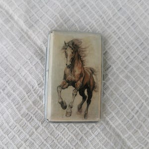 Pferde Zigarettenetui, mustang Zigarettenhalter, Metall Decoupage doppelseitig schlank 100 mm Zigarettenspitze, Visitenkarte Halter Brieftasche, Geschenke