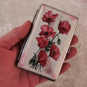 Poppies Zigarettenspitze, Zigarettenschachtel, Zigarettenetui für Decoupage, dekoriertes Zigarettenetui Metall Zigarettenetui Visitenkartenhalter