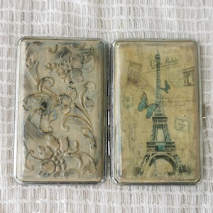 Eiffel Tower Cigarette Case, Paris Cigarette Holde,r Decoupage Metal Double Sided Cigarette Box, Business Card ID Holder Wallet, Gifts