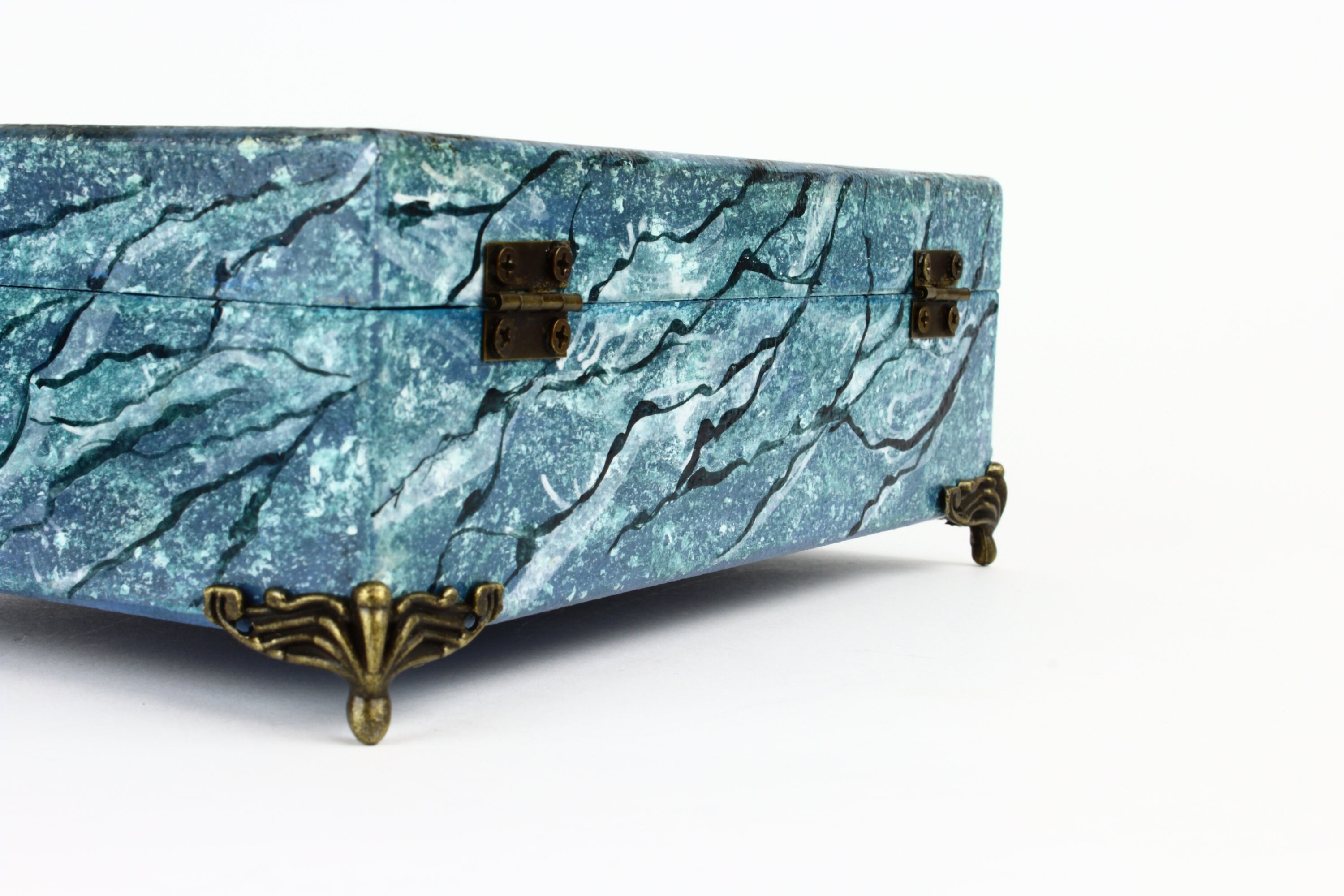 Blue Marble Jewelry Box Wooden Keepsake Box Decoupage Etsy