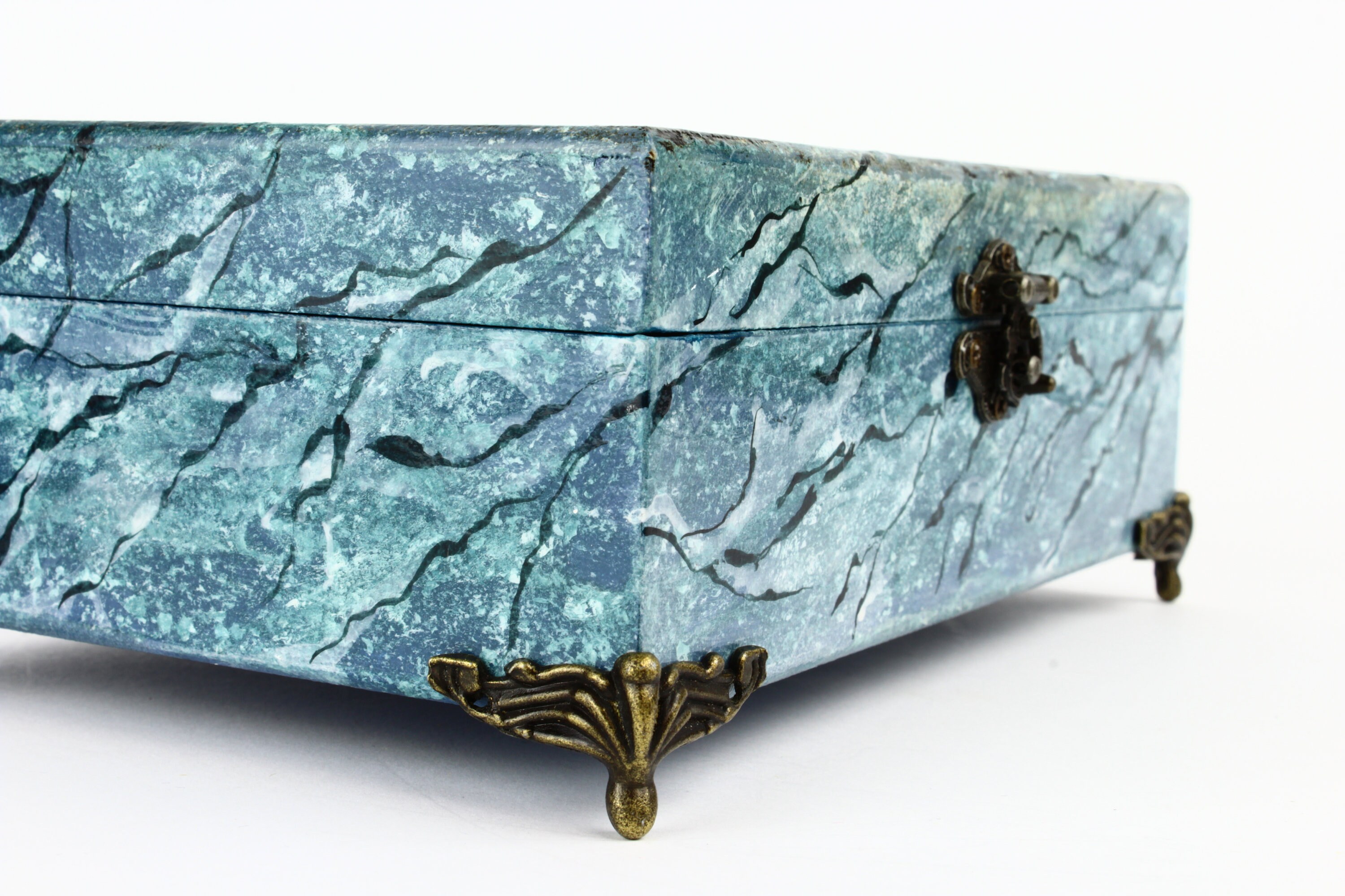 Blue Marble Jewelry Box Wooden Keepsake Box Decoupage Etsy