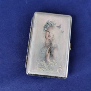 Metall Zigarettenetui, dekoriertes Zigarettenetui, Zigarettenspitze, Vintage Decoupage Zigarettenetui, Visitenkartenhalter, Geschenk Frau, Geschenke