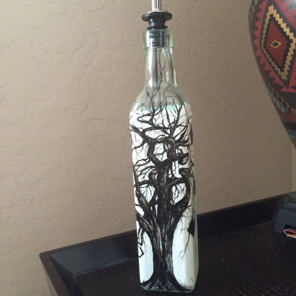 Modern Tree on Olive Oil/Vinegar Glass Bottle Cruet with Pourer