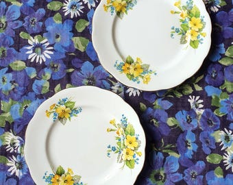 Vintage Roslyn China Tea Plates: Primrose Floral Bone China Pair