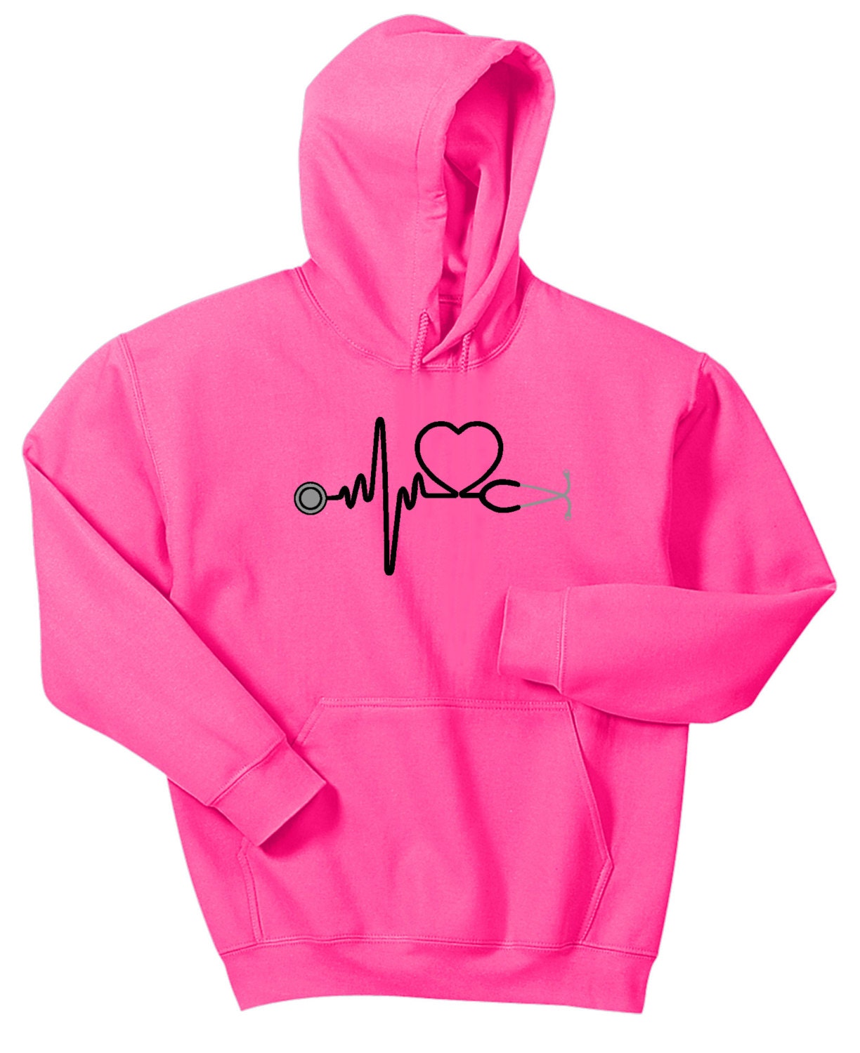 Heartbeat Stethoscope Hoodie Sweatshirt Hot Pink Nurse Doctor Etsy