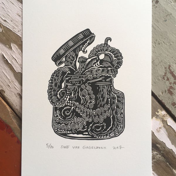 LAST PRINT LEFT // Tentacle Soup // Original linocut print