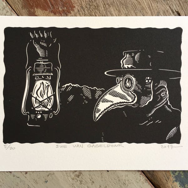 LAST PRINT LEFT! // Plague Doctor // Original linocut print