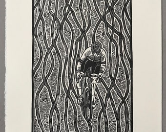 Digging Deep // Original linocut print