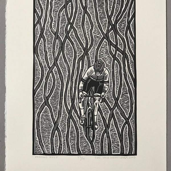 Digging Deep // Original linocut print