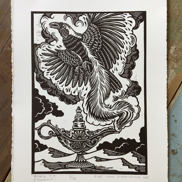 LAST PRINT LEFT! // Burn To Emerge // Original linocut print