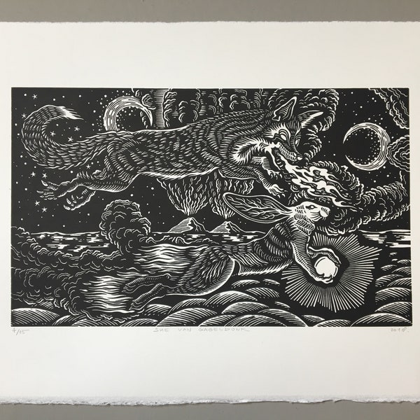 LAST PRINT LEFT! // Beyond The Skies // Original linocut print