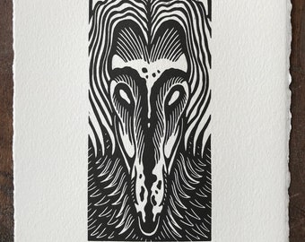 Dog portrait #2 // Original lino print // Free shipping