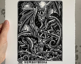 Semnopitera // Impresión linográfica original