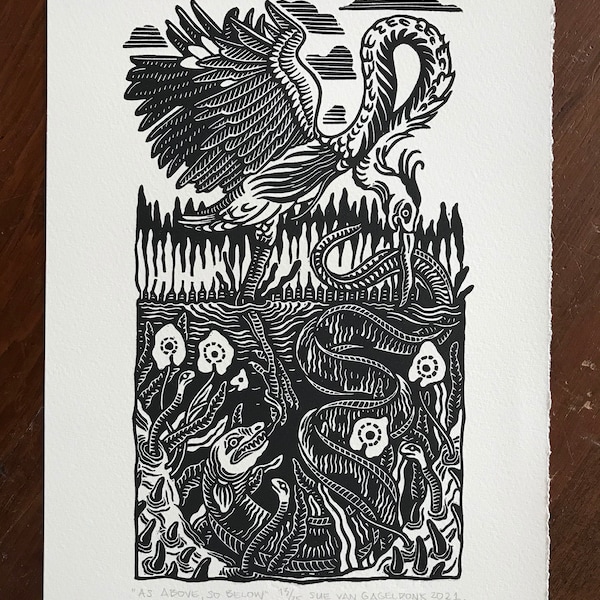 As Above, So Below // Original linocut print