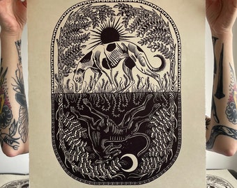 LAST 5 LEFT! // Otherworld // Second run // Original linocut print