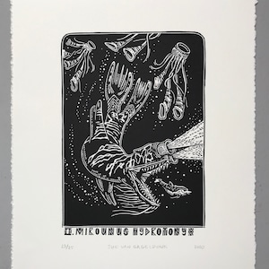 Mirounus Hydrotonyx // Estampa linóleo original