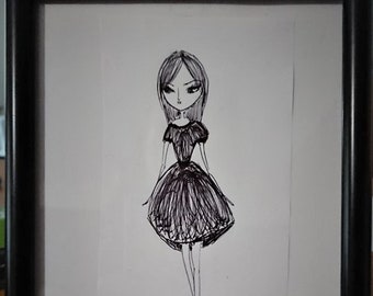 Fashion sketch 15x18cm framed black and white