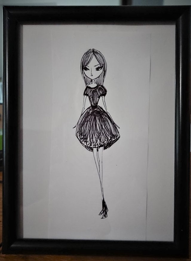 Croquis de Mode 15x18cm Encadré Noir et Blanc